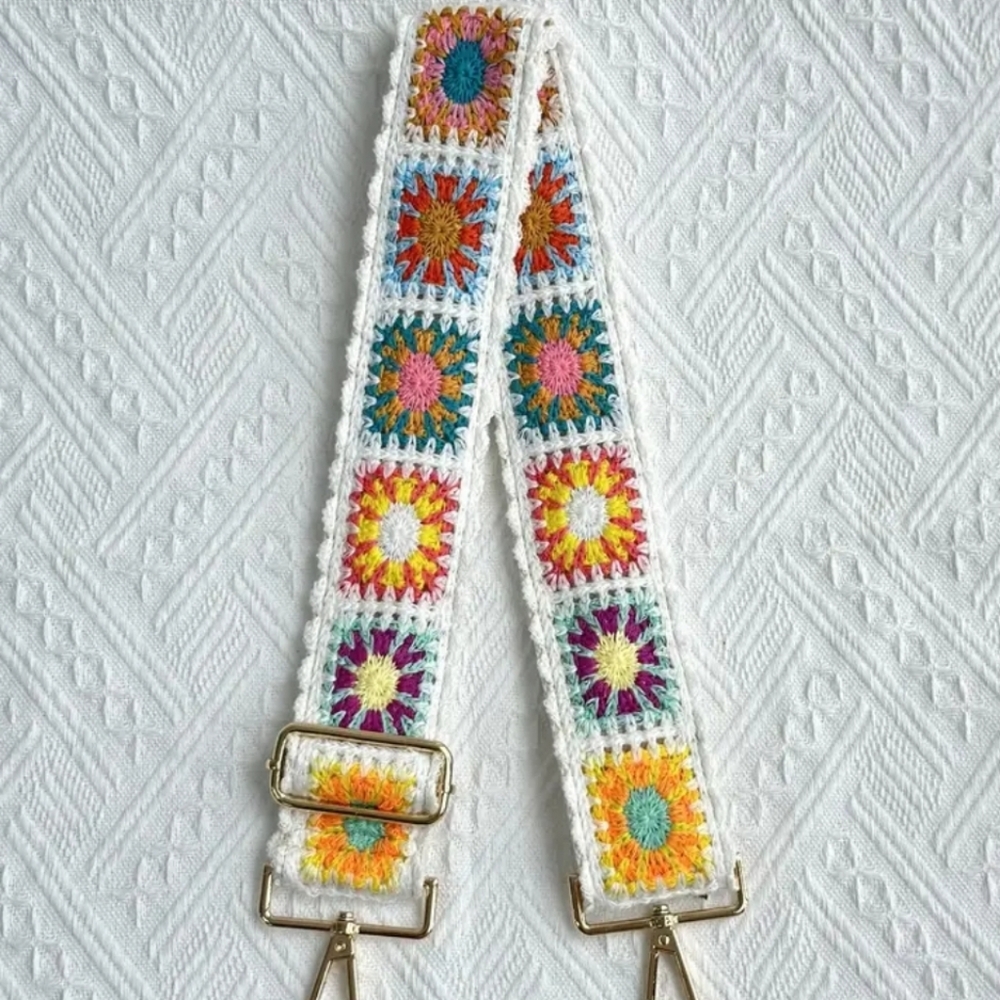 Cream & Floral Crochet Bag Strap